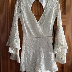 White Lace Bell Sleeve Romper
